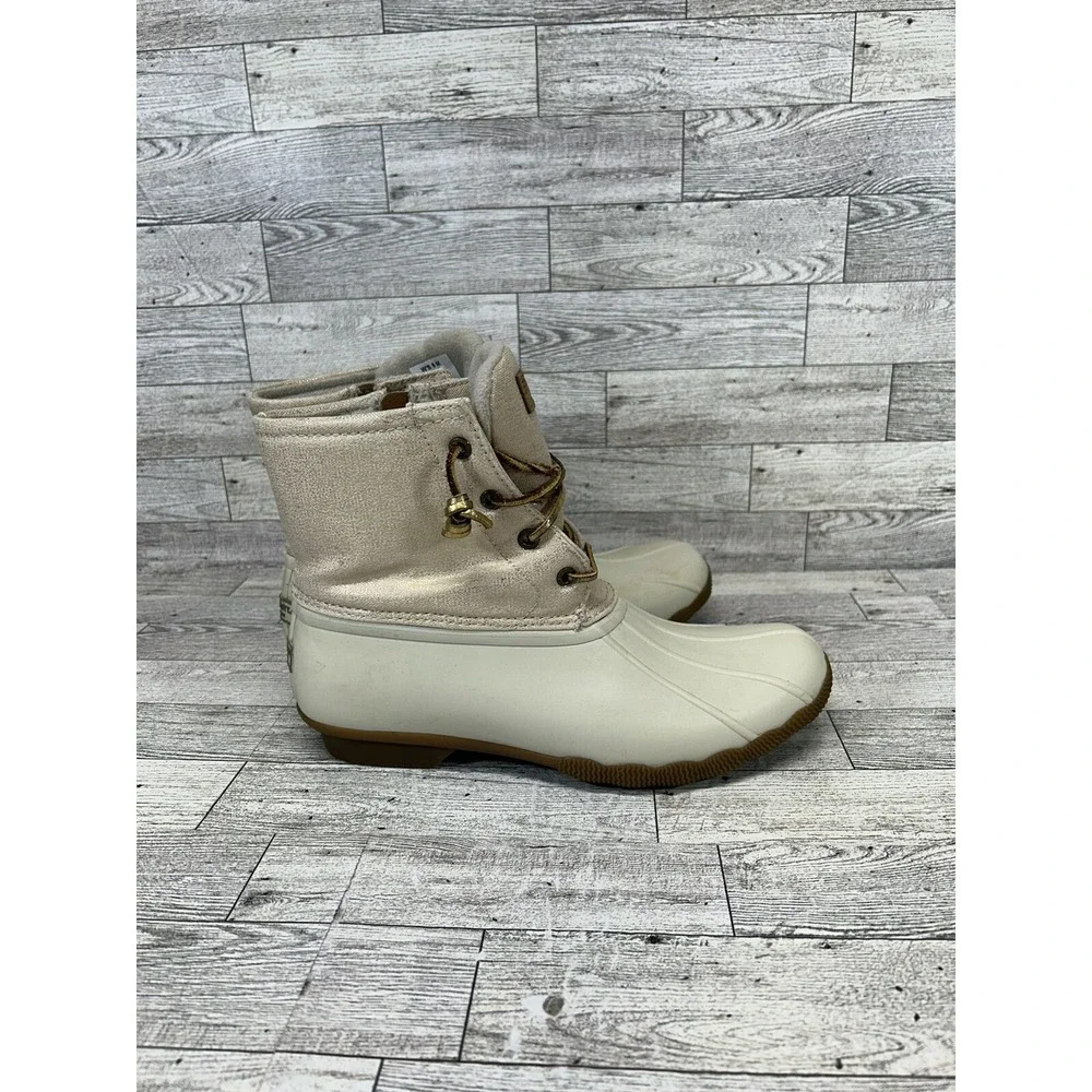 Sperry Boots Women's 9M Saltwater Duck Rain STS80493 White Cream Rubber Lace Zip